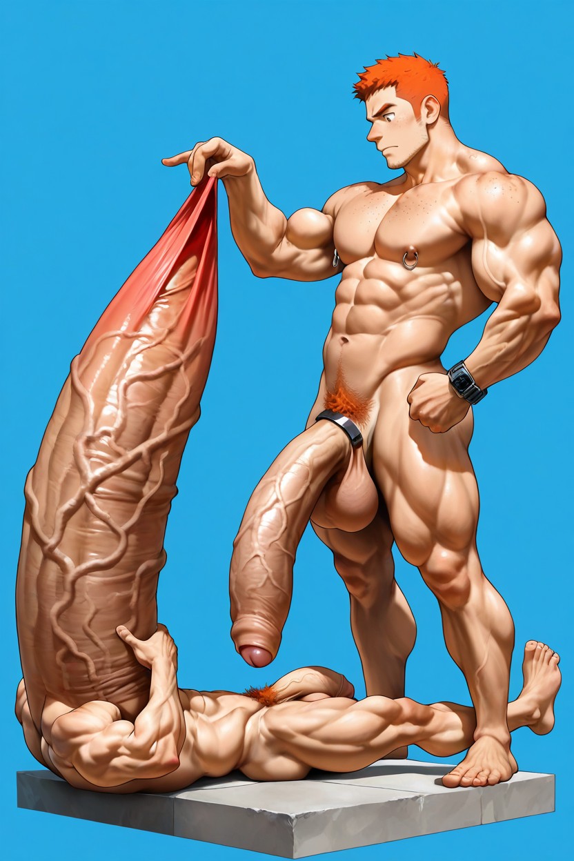 Solo, Oversized Muscles, Dark Brown Eyes AI Gay Porn