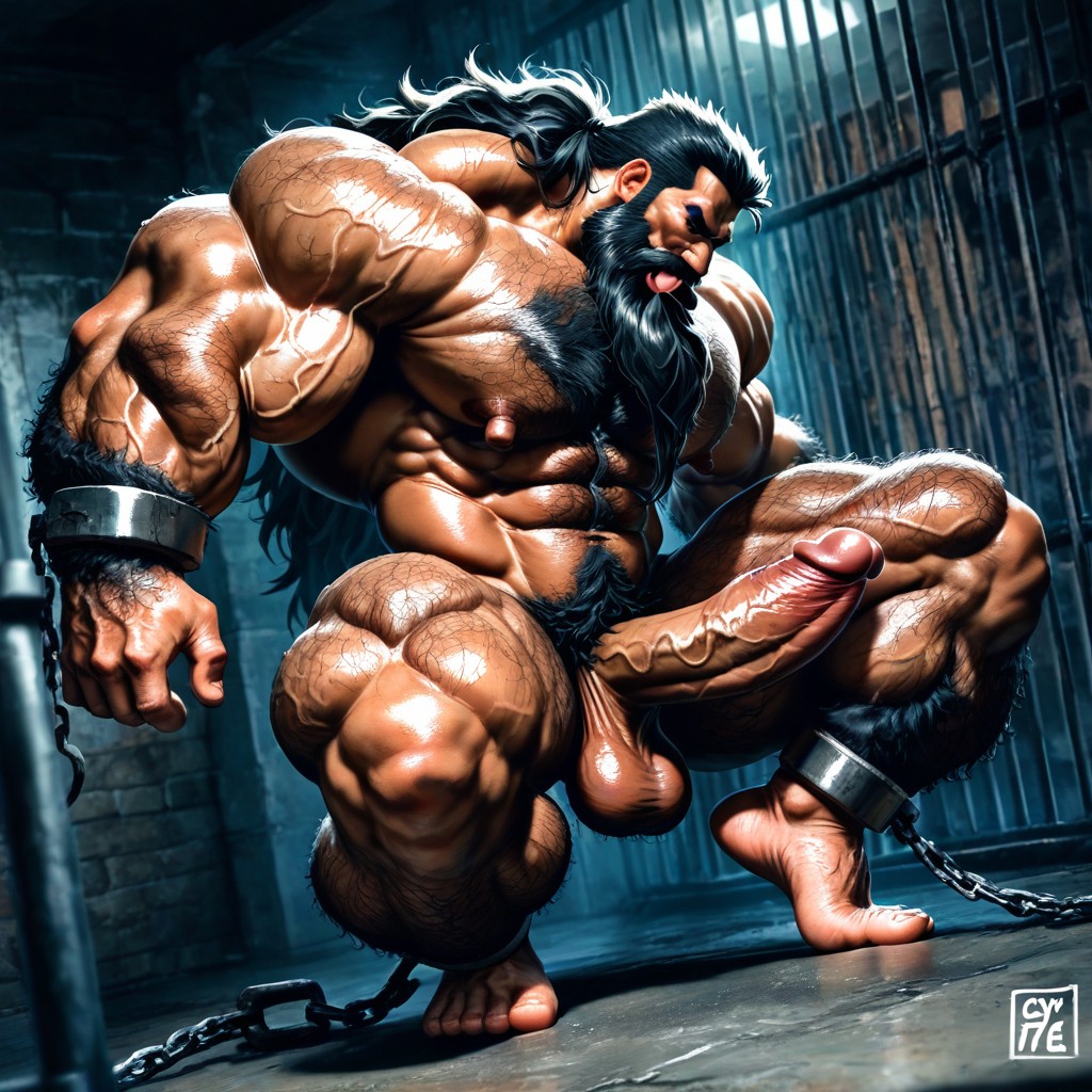 Textured, Bodybuilder, One Leg Bent AI Gay Porn
