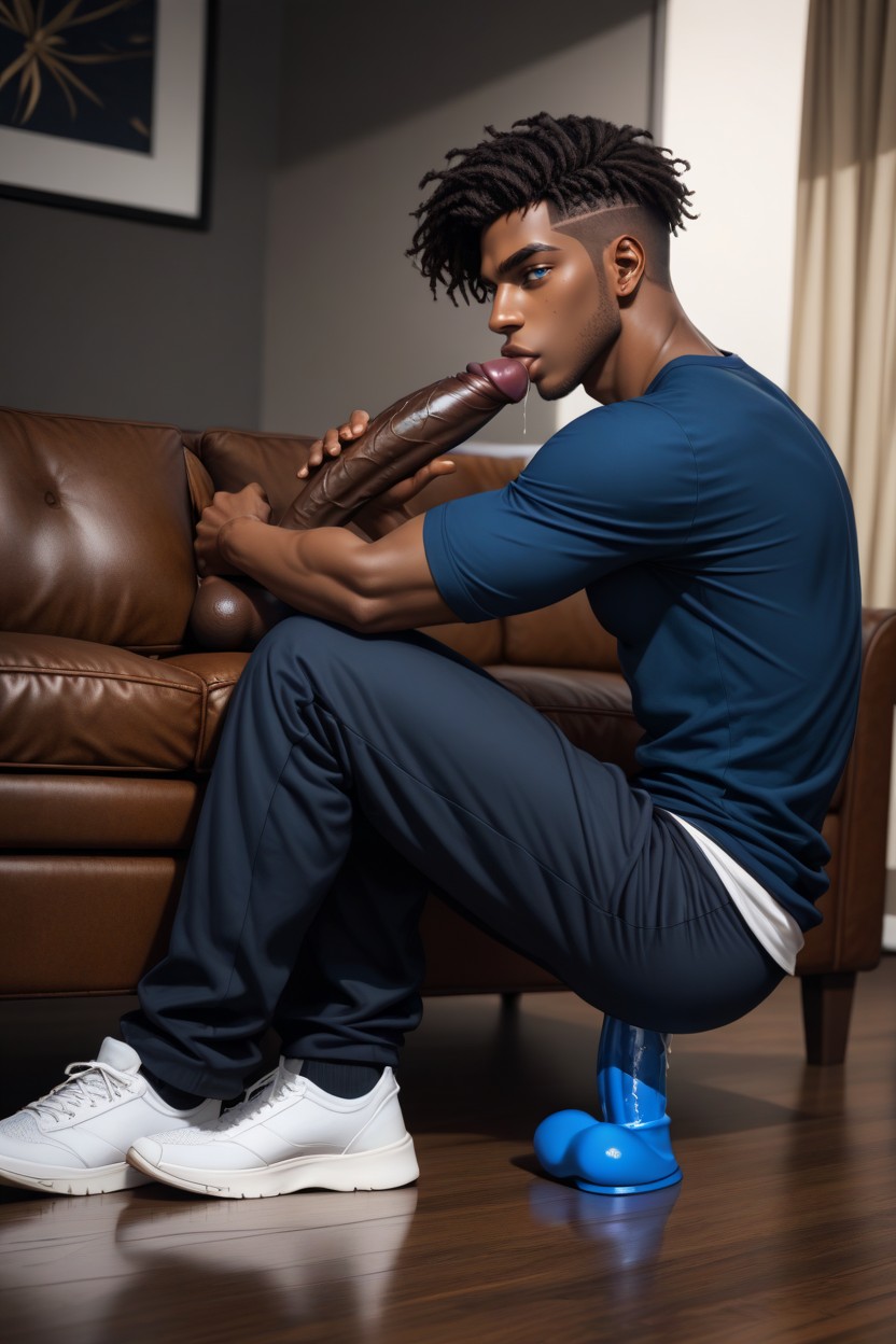 Pants Are Off, Defined Abs, Receiving Oral Worship From White Boyfriend AI Gay Porn