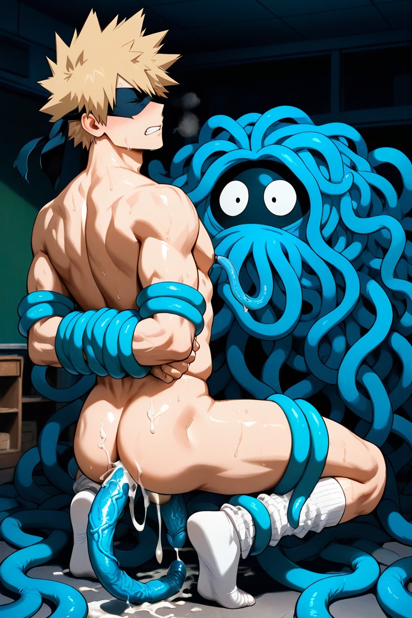Thick Veiny Tentacles Tightly Wrapped Around His Arms And Legs, Tentacle In Ass, Bakugo From My Hero Academia AI Gay Porn