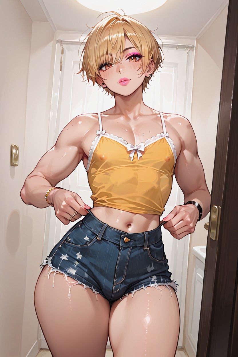 Amber Eyes, Front View, Multi Colored Hair AI Gay Porn