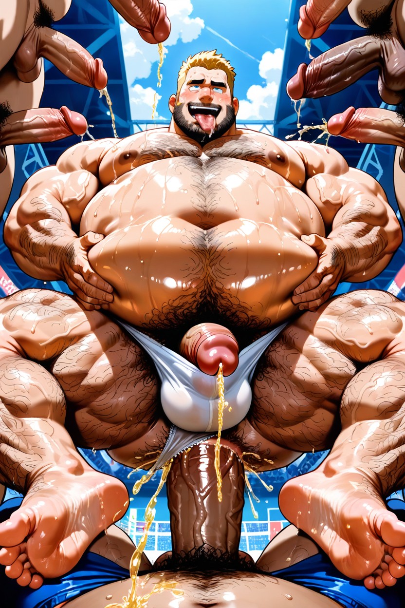 Hyper Hairy Men, Oversized Muscles, Hyper Belly Growth AI Gay Porn