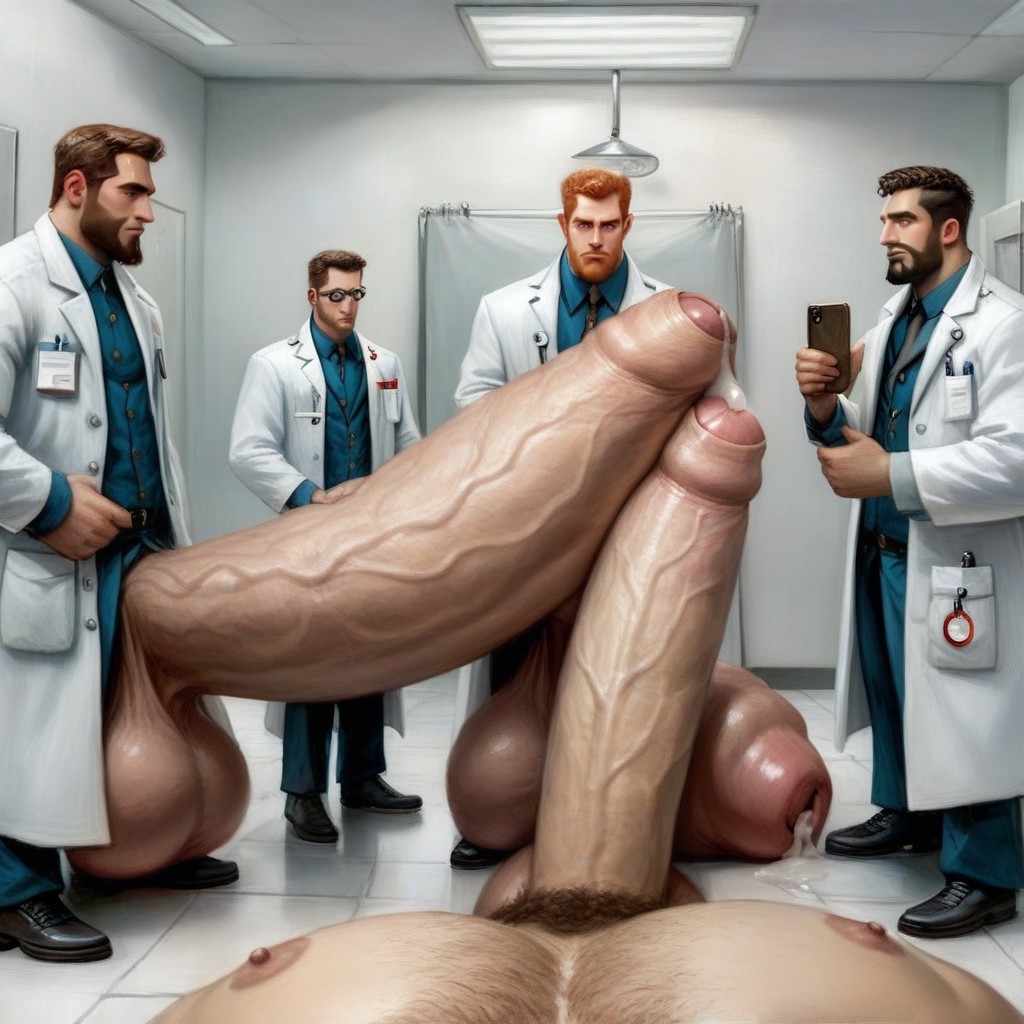 Bust Shot, Handsome Ginger Scientist Doctor With Curly Red Hair, Hyper Excessive Precum AI Gay Porn