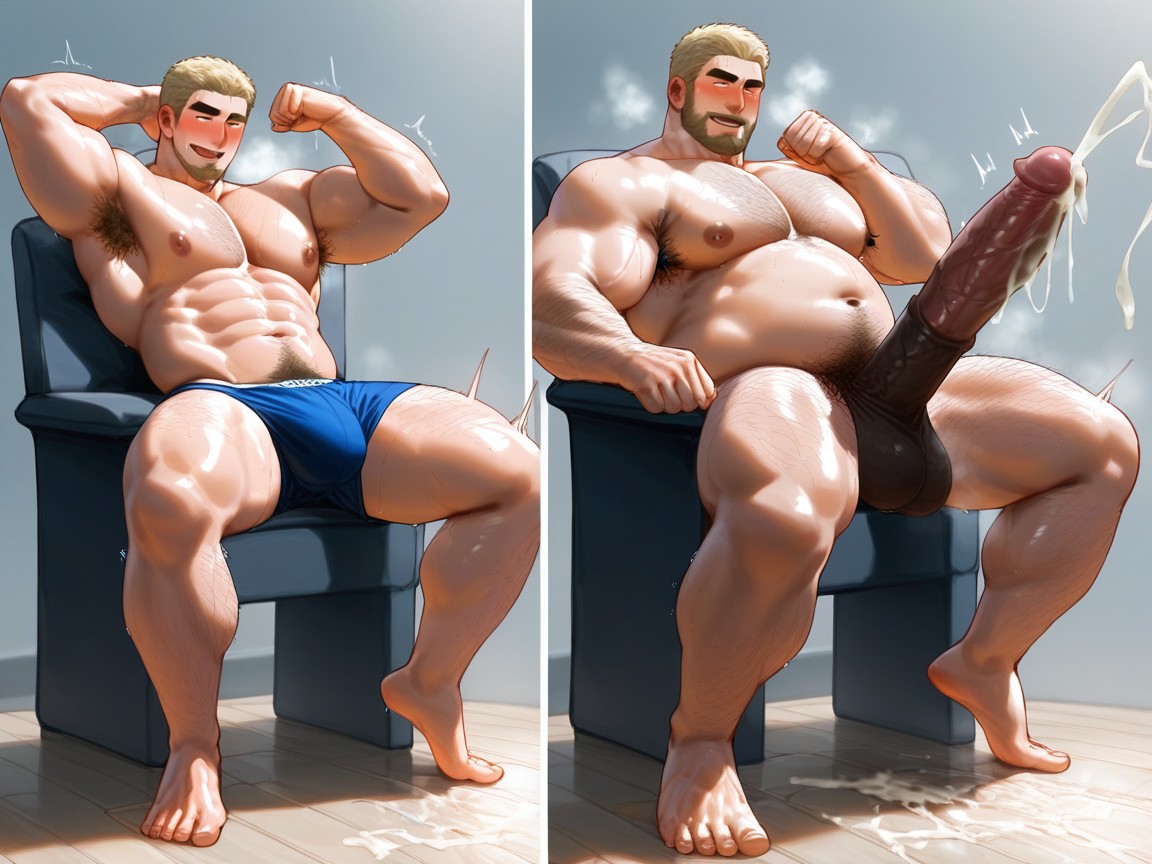 Diptych Image Of A Transformation Sequence, Visible Asshole, Huge Muscle AI Gay Porn