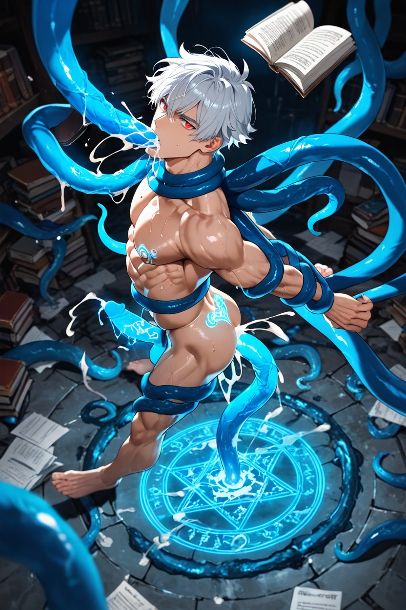Huge Tentacle In Ass, Magic Spell, Cum Dripping From Cock AI Gay Porn
