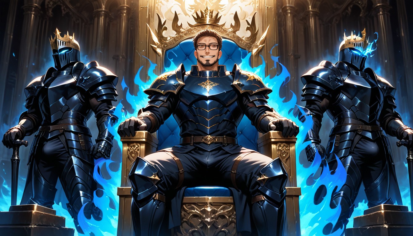 Evil Throne Room, Handsome Man, Blue Flames AI Gay Porn