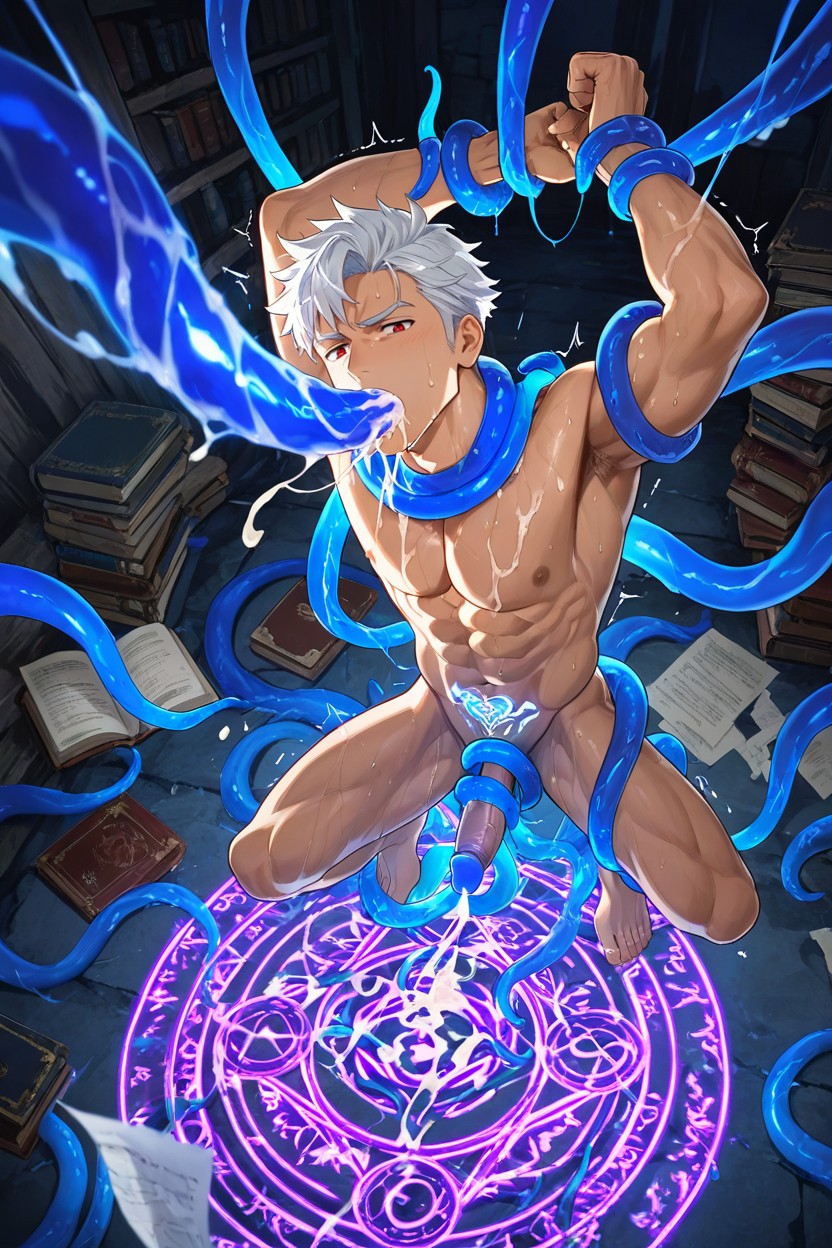 Full Body, Papers With Magic Spells On The Ground, Extreme Orgasm AI Gay Porn