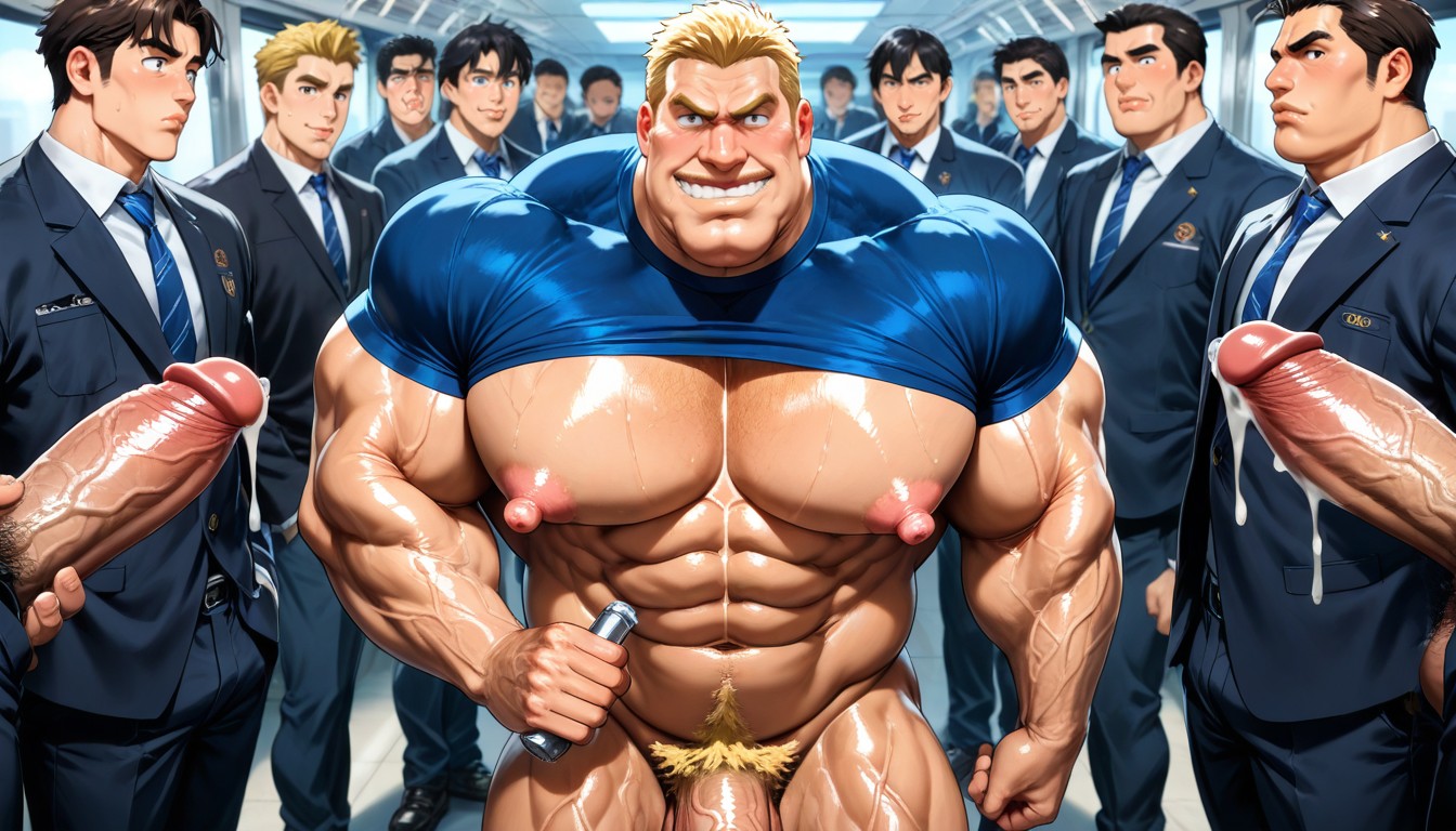 Many People Around, Heavy Chin, Soft Muscle AI Gay Porn