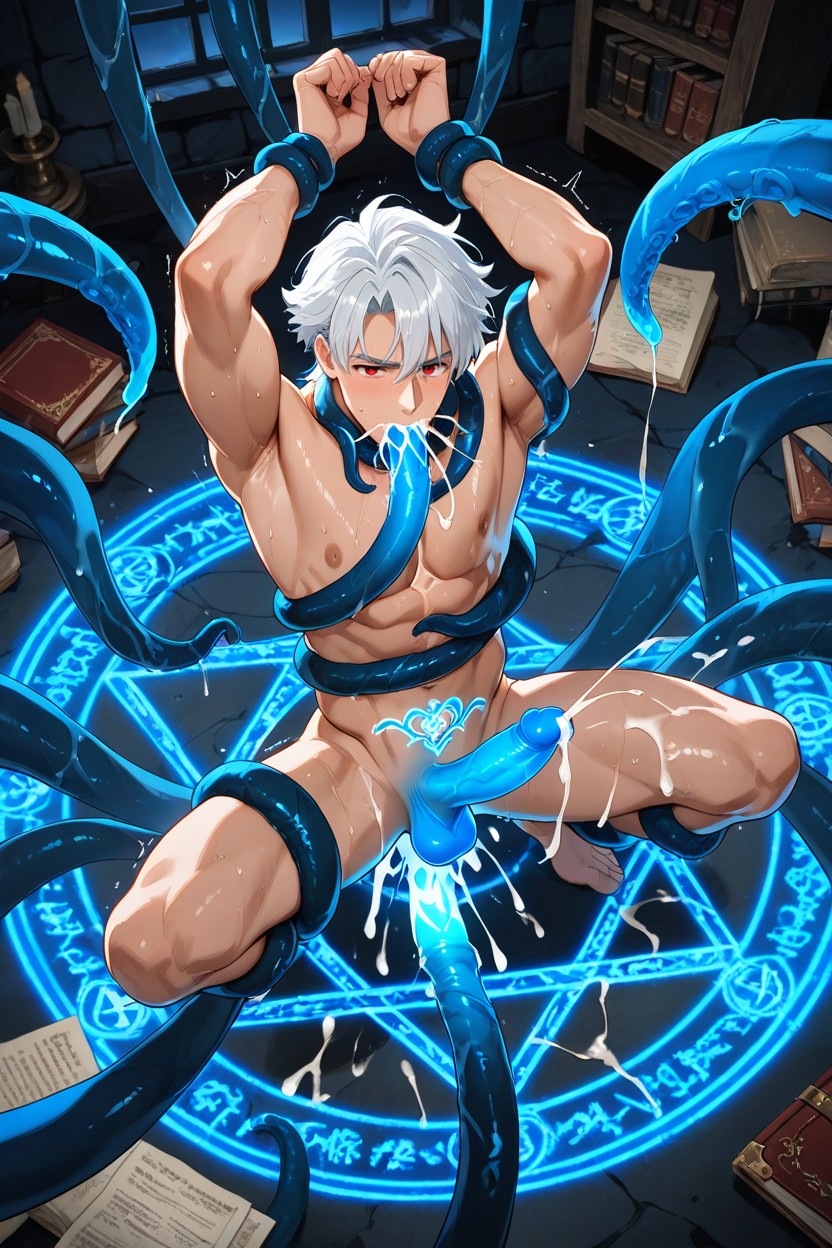 White Hair, Hands Up, Sweaty AI Gay Porn