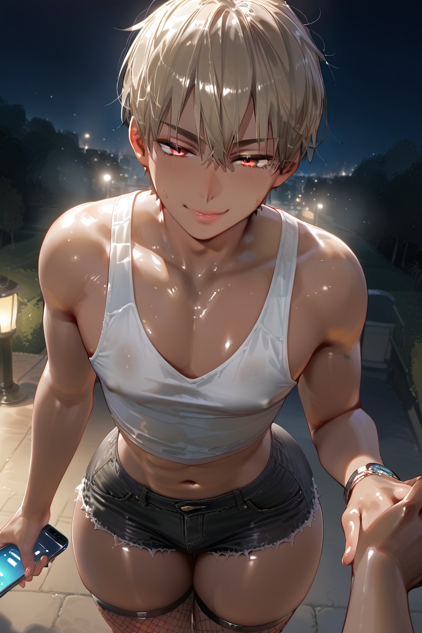 Oversized White Tank Top, Perfect Lips, Super Model Pose AI Gay Porn