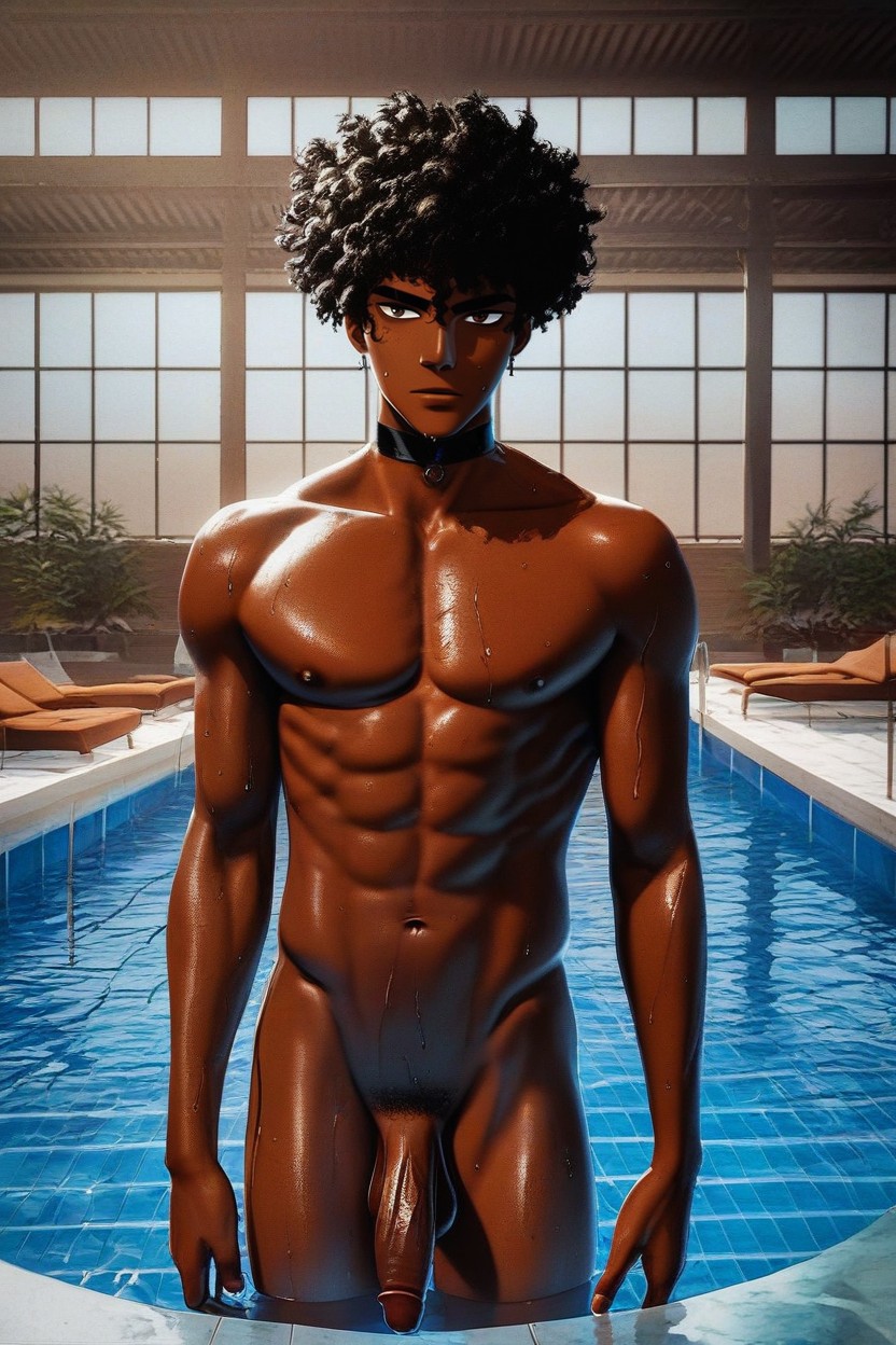Ebony Skin, Blue Hour, Very Short Hair AI Gay Porn