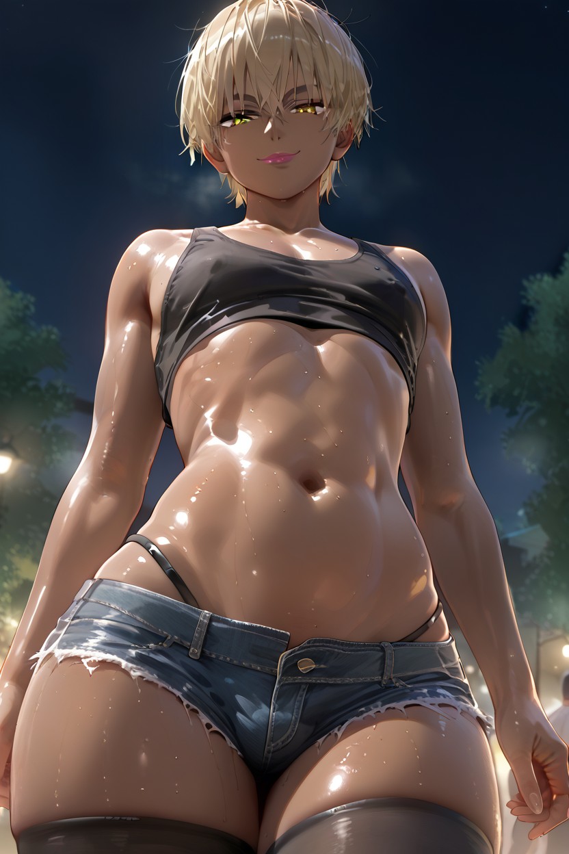 Night Time, Dark Eyeshadow, Very Short Hair AI Gay Porn