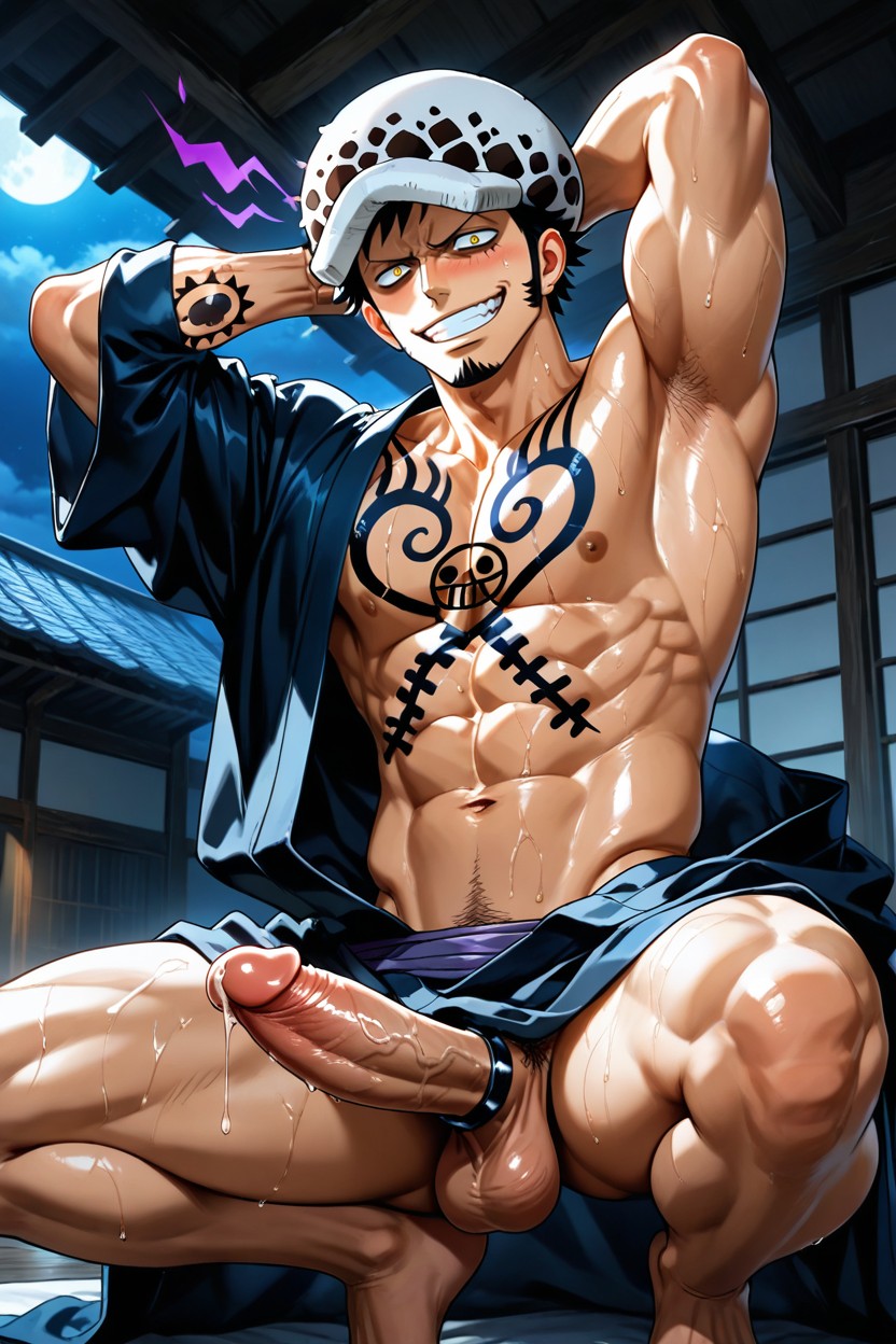 Sweating, Dramatic Lighting, Open Kimono AI Gay Porn