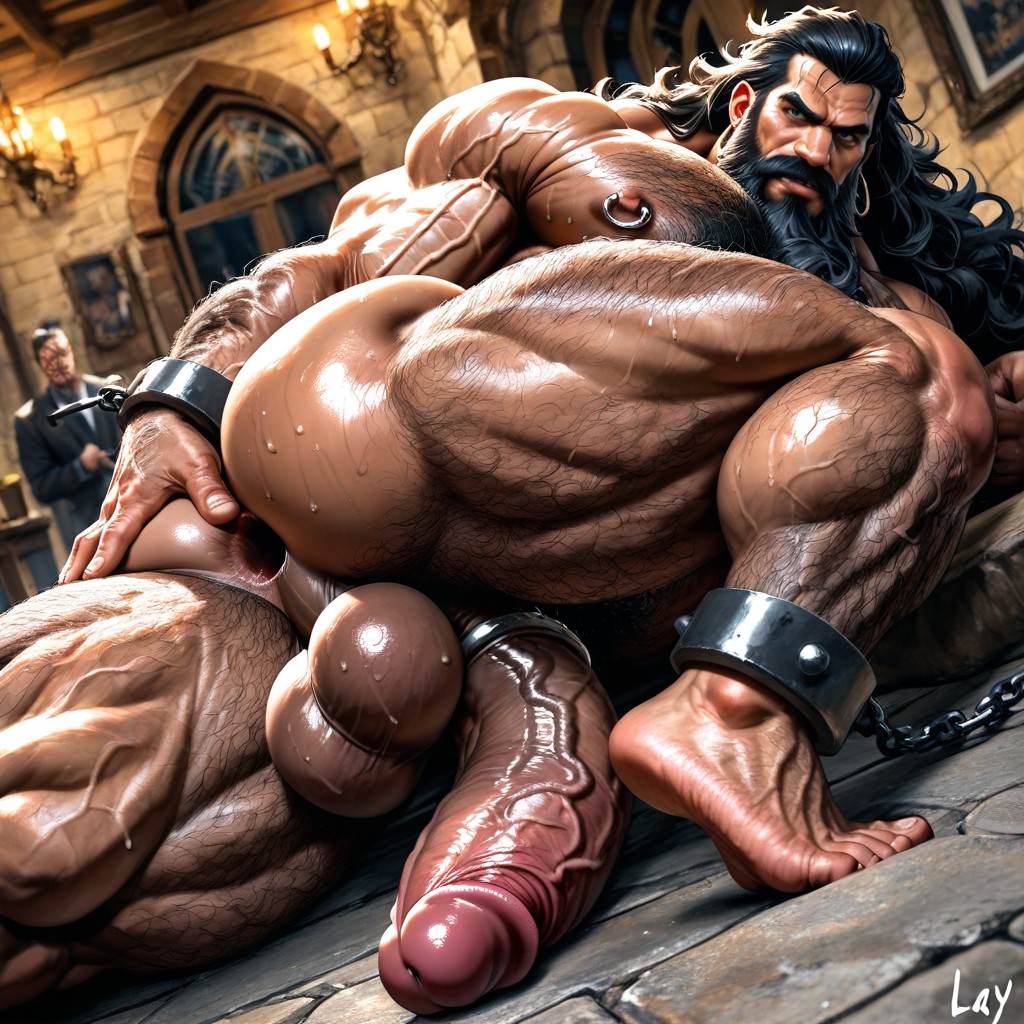 Dutch Angle, Shackles On Wrists, Detailed Muscles AI Gay Porn