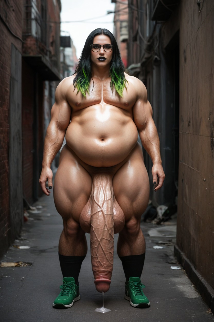 Penis Hanging Down To The Ground, Smooth Skin, Dark Lipstick AI Gay Porn