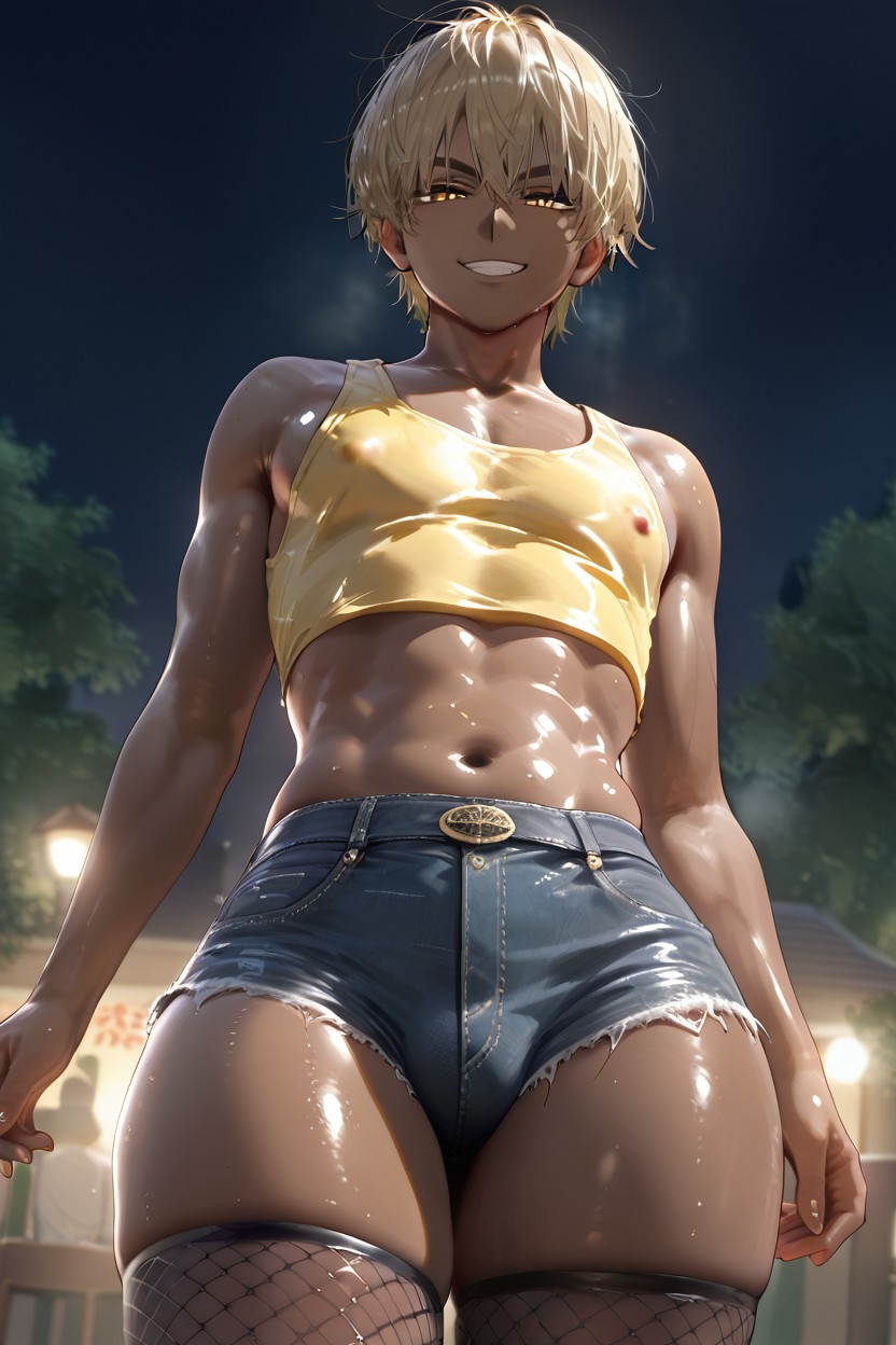 Front View, Jean Shorts, Smirk AI Gay Porn