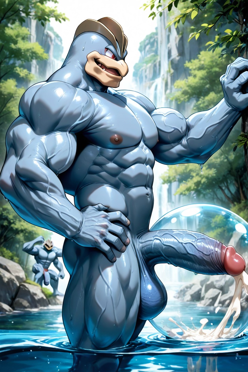 Spheric Blue Transparent Waterball, River, Machamp Only AI Gay Porn