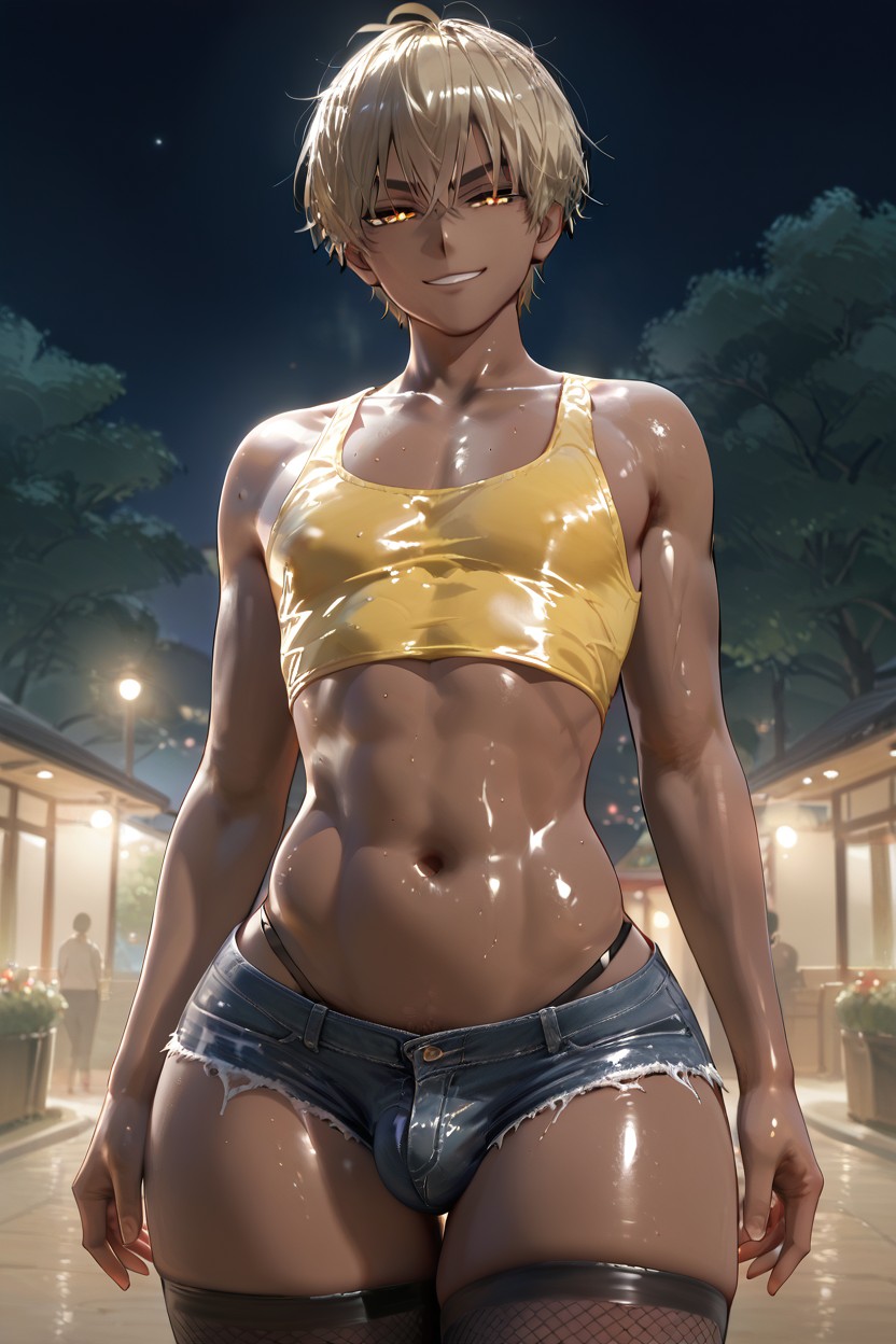 Dark Brown Skin, Amber Eyes, 1 Person AI Gay Porn