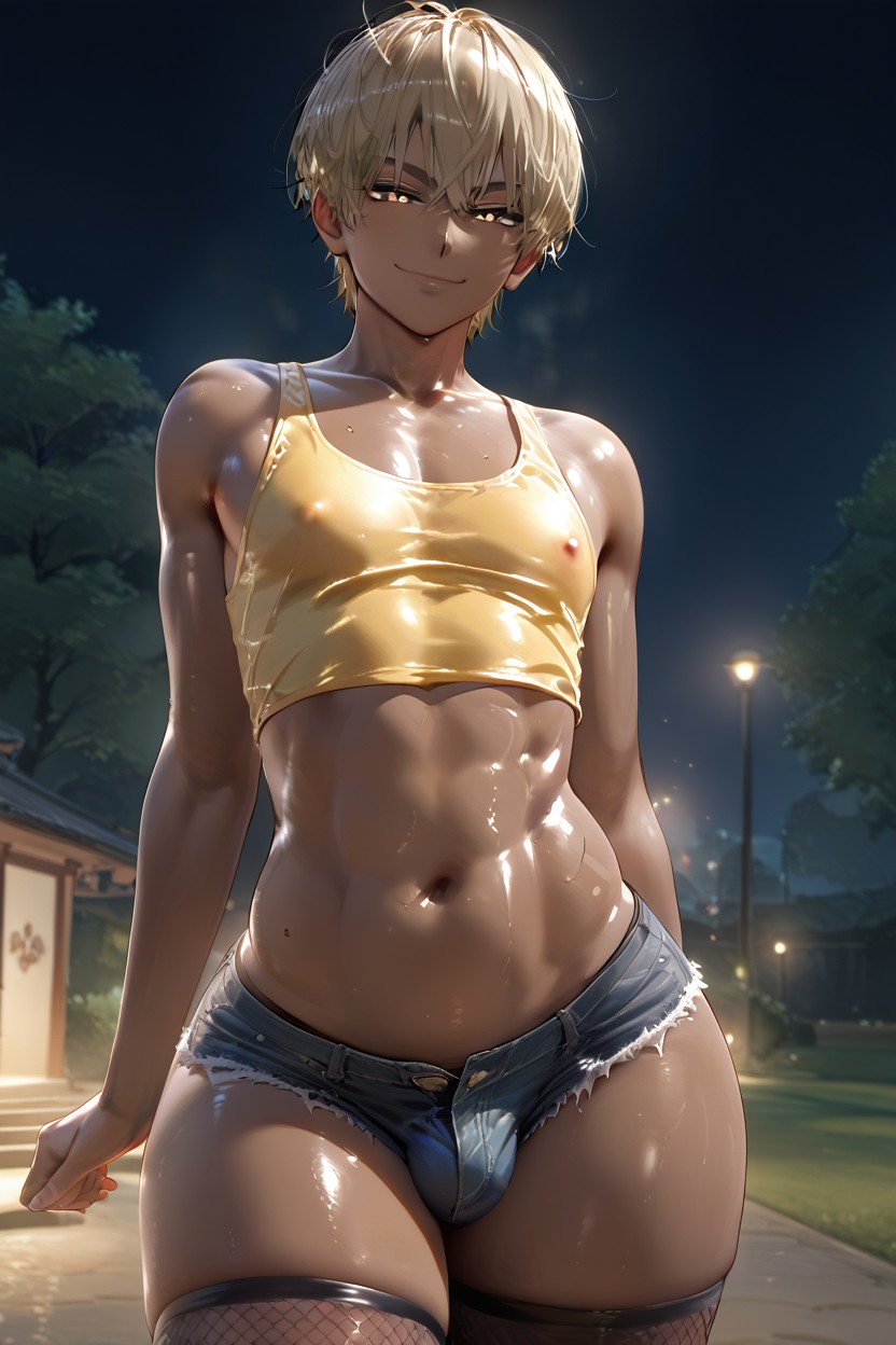 Perfect Anatomy, Hyper Thick Toned Thighs, Jean Shorts AI Gay Porn