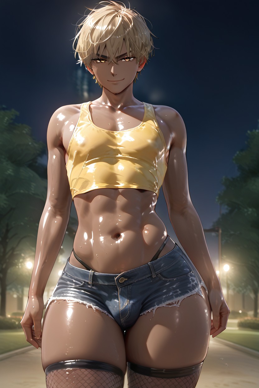 Thick Femboy, Amber Eyes, Curvy Body AI Gay Porn