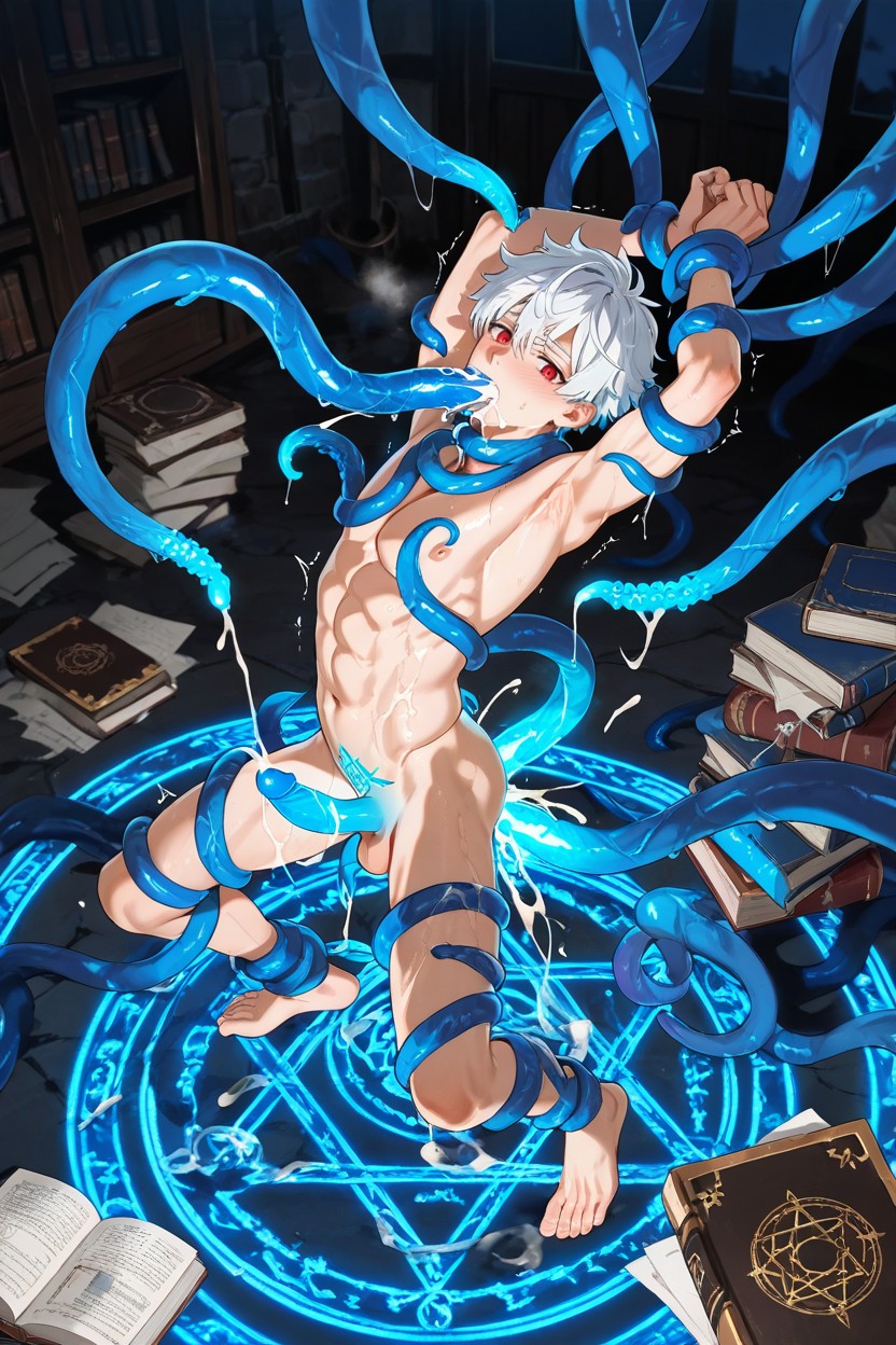 Short Length, Tentacles Around The Nipples, Blue Tentacles Coming Out Of The Magic Circle AI Gay Porn