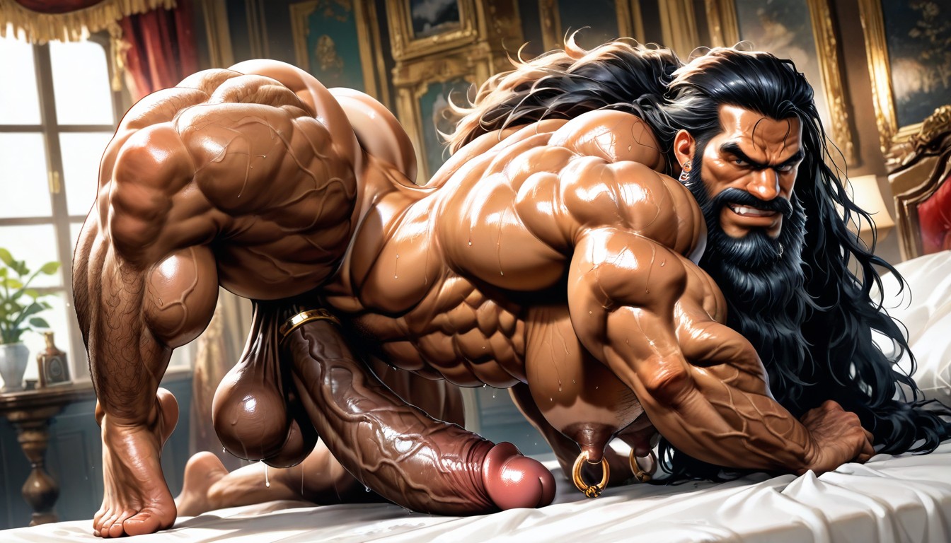Very Sweaty And Oiled, Face Visible, Veiny Muscles AI Gay Porn