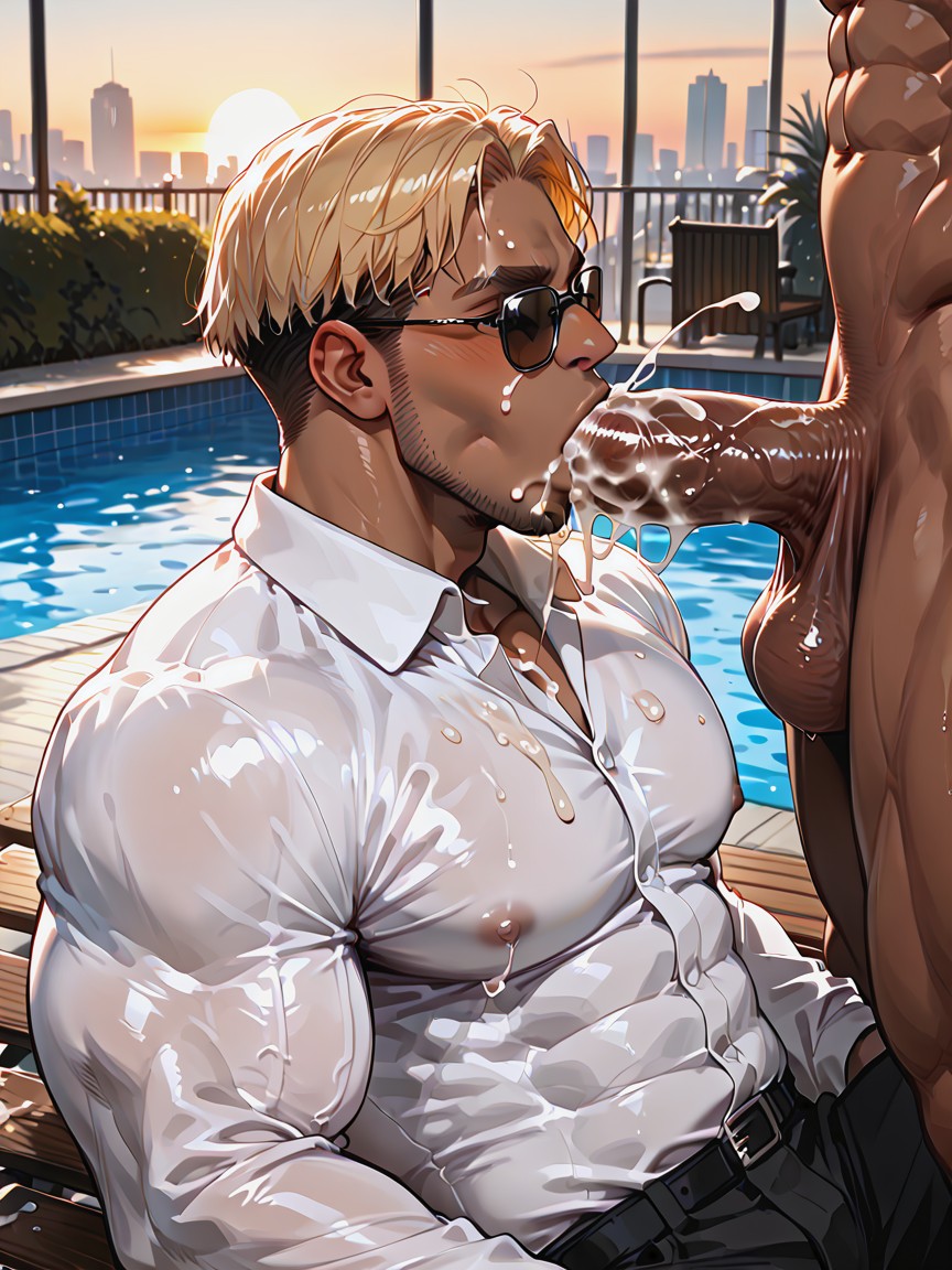 Defined Muscles, Sunglasses, Gigantic AI Gay Porn