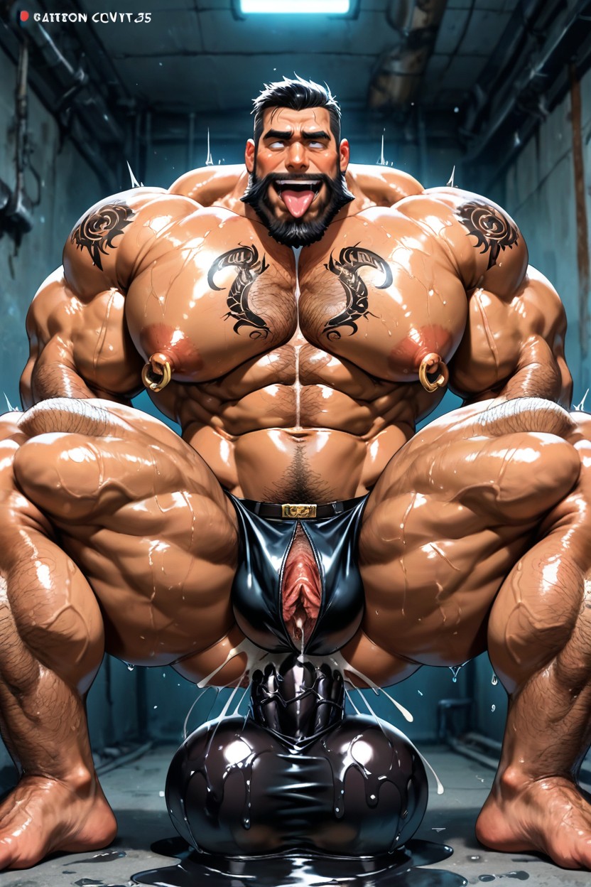 Bearded, Leather Costume, Hyper Muscle AI Gay Porn