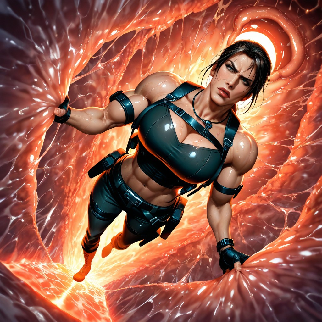 View From Afar, Pulsing Light Effect, Female Lara Croft AI Gay Porn