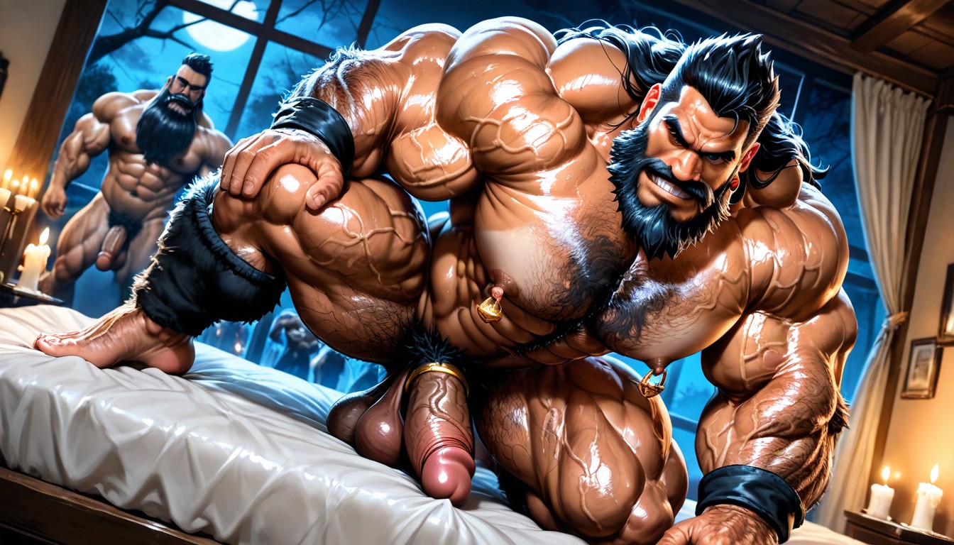 Veiny Cock, Handsome Huge Mighty Daddy, Huge Long Beard AI Gay Porn