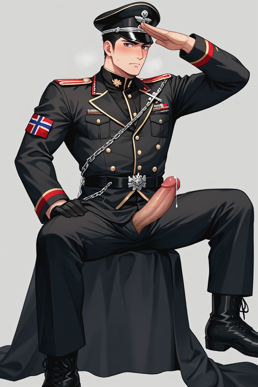 Black Gothic Military Uniform, Erect Penis, Standing Porno gay IA