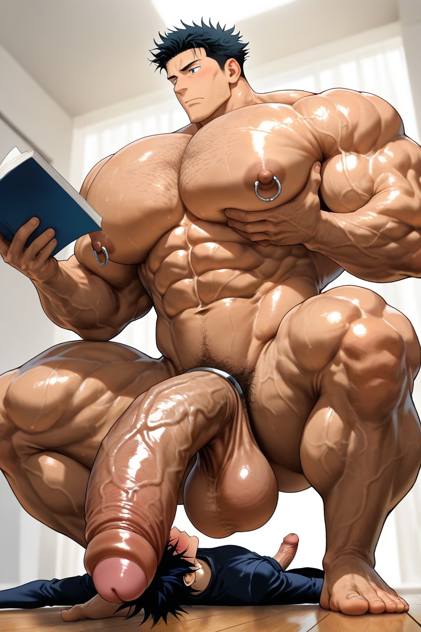 Nipple Rings, Hyper-muscular, Masculine AI Gay Porn