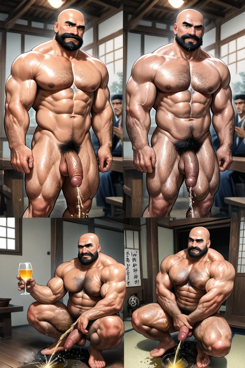 Hair, A Burly Man Is Pushed To Drink Pee From A Glass Full Of Pee, Thick Eyebrows AI Gay Porn