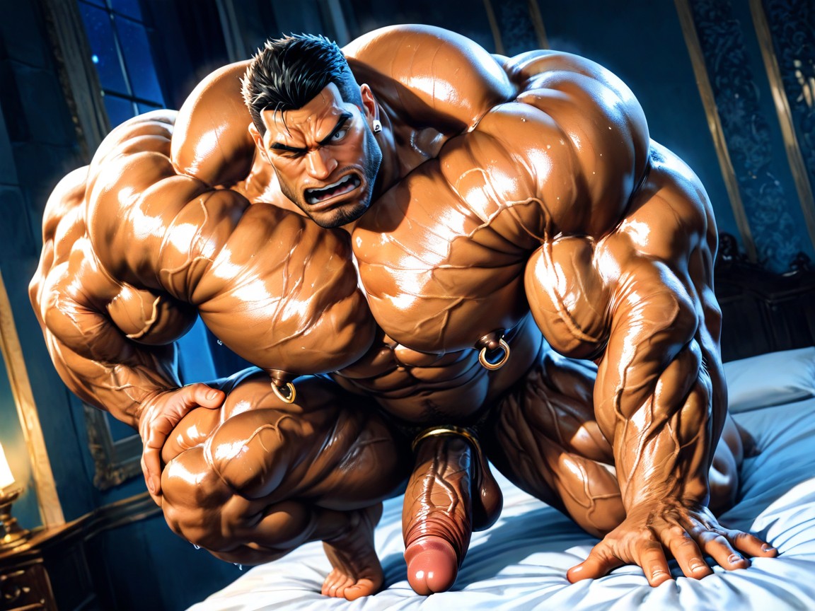 Dutch Angle, On A Luxurious Bed, Handsome Huge Mighty AI Gay Porn