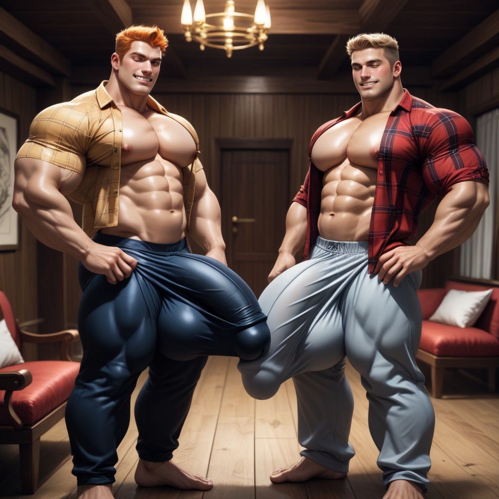 Standing, Huge Cock Bulge Visible, Hyper Huge Feet AI Gay Porn