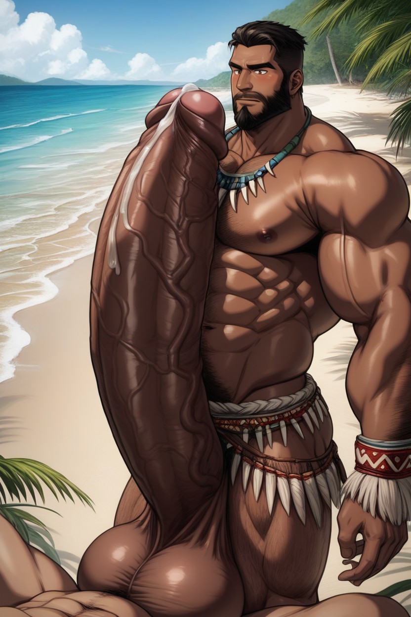 Pov, Handsome Bearded African Man Holds Penis, Correct Anatomy AI Gay Porn