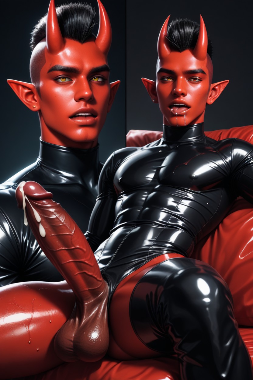 Oiled Skin, Erect Cock, Latex Gloves AI Gay Porn