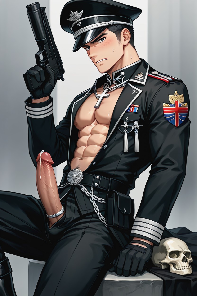Silver Cock Ring, One Man, Wearing Black Gloves On Both Hands AI Gay Porn