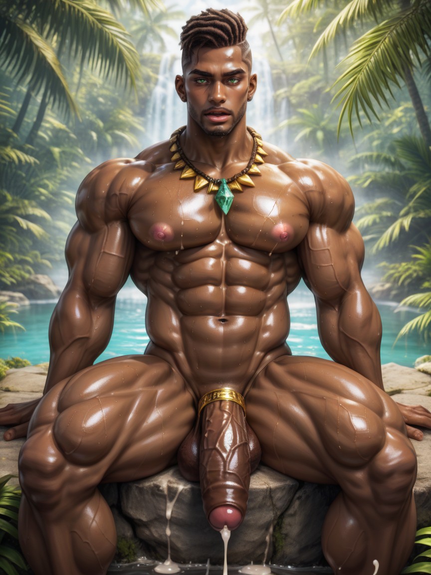 Squeezing Breasts, Cock Ring, Muscular AI Gay Porn