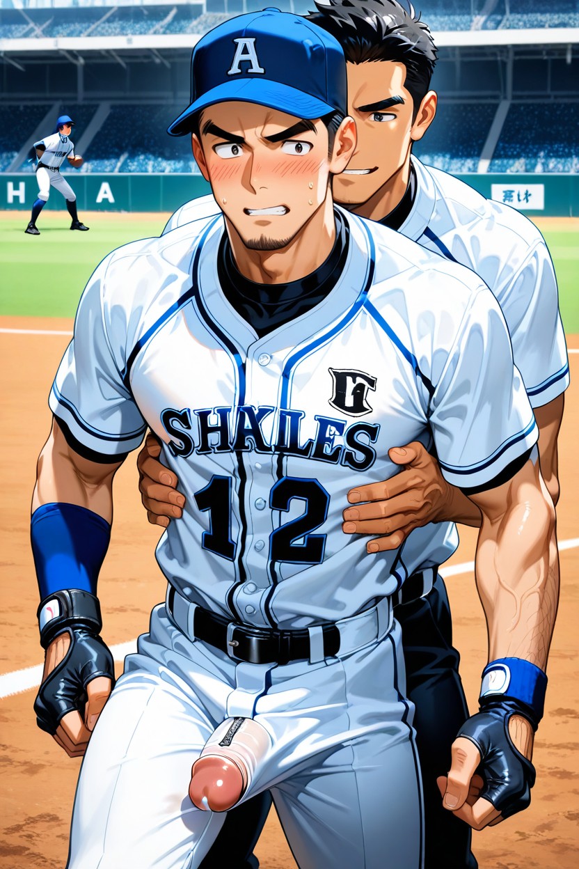 Buttjob, Large, You Can See His Cock Rubbing The Baseball Players Thighs AI Gay Porn