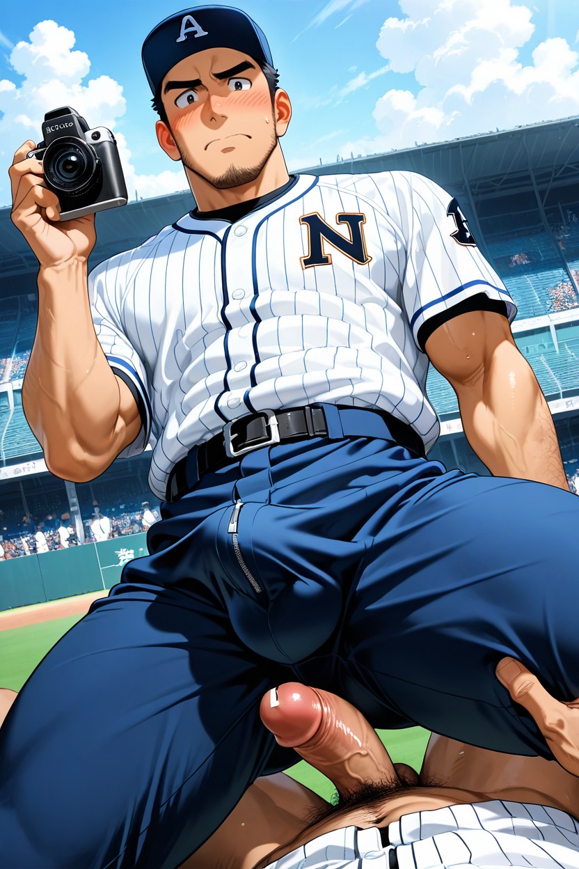 Fit, Thighjob, You Can See His Cock Rubbing The Baseball Players Thighs AI Gay Porn