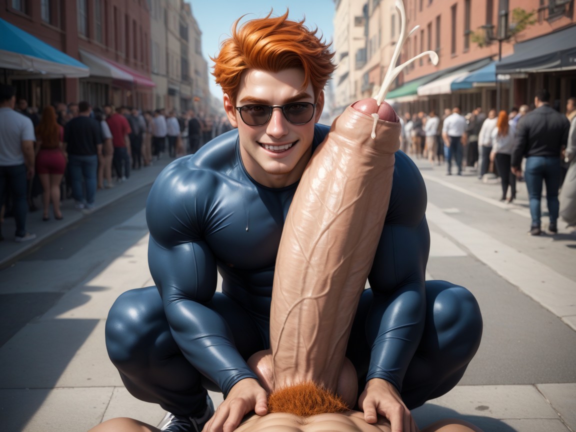 Laughing, Gigantic Uncut Dick With Foreskin, Form Fitting Clothes AI Gay Porn