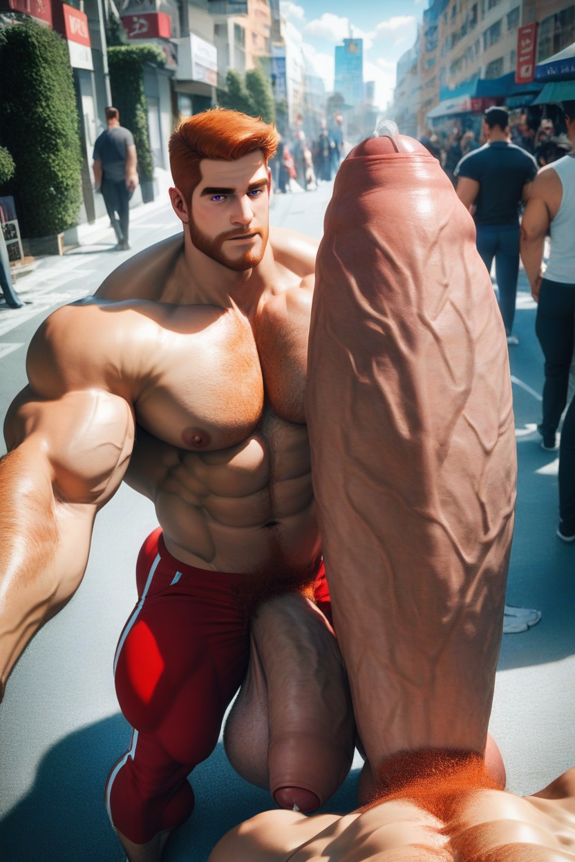Two Men, 18+, Handsome Gingerman On His Knees Sucking A Harem Of Huge Hyper Thick And Long Cocks From Men Standing Around Him Porno gay IA