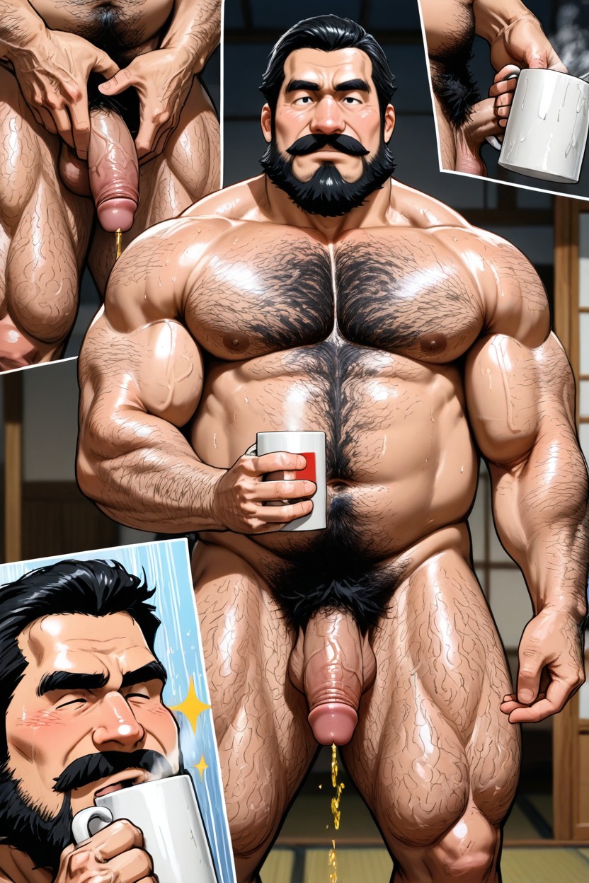 Japanese, Ultra Hairy Body, Thick Eyebrows AI Gay Porn