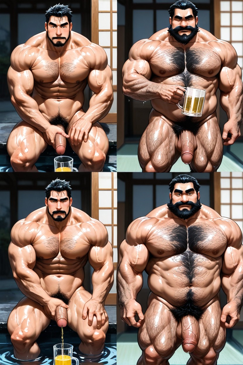 Dense Thick Chest Hairs, Mustache, No Woman AI Gay Porn