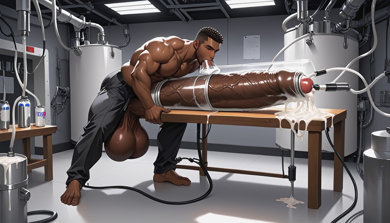 Selfie, Strapped To Table, Machine Tube Shoots Cum Into Mouth AI Gay Porn