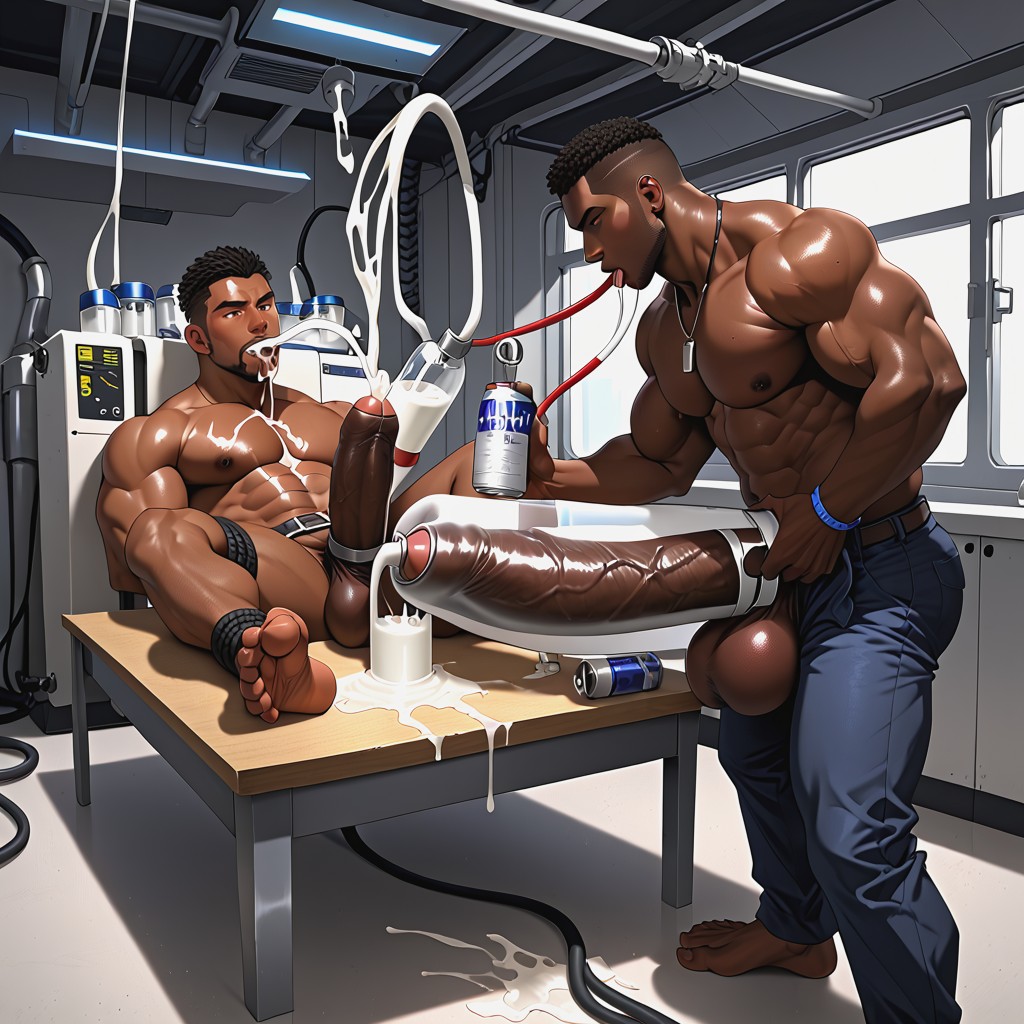 Selfie, Men With Outline Of Giant Hyper Cock Visible In Skintight Pants, Precum Dripping On Face AI Gay Porn