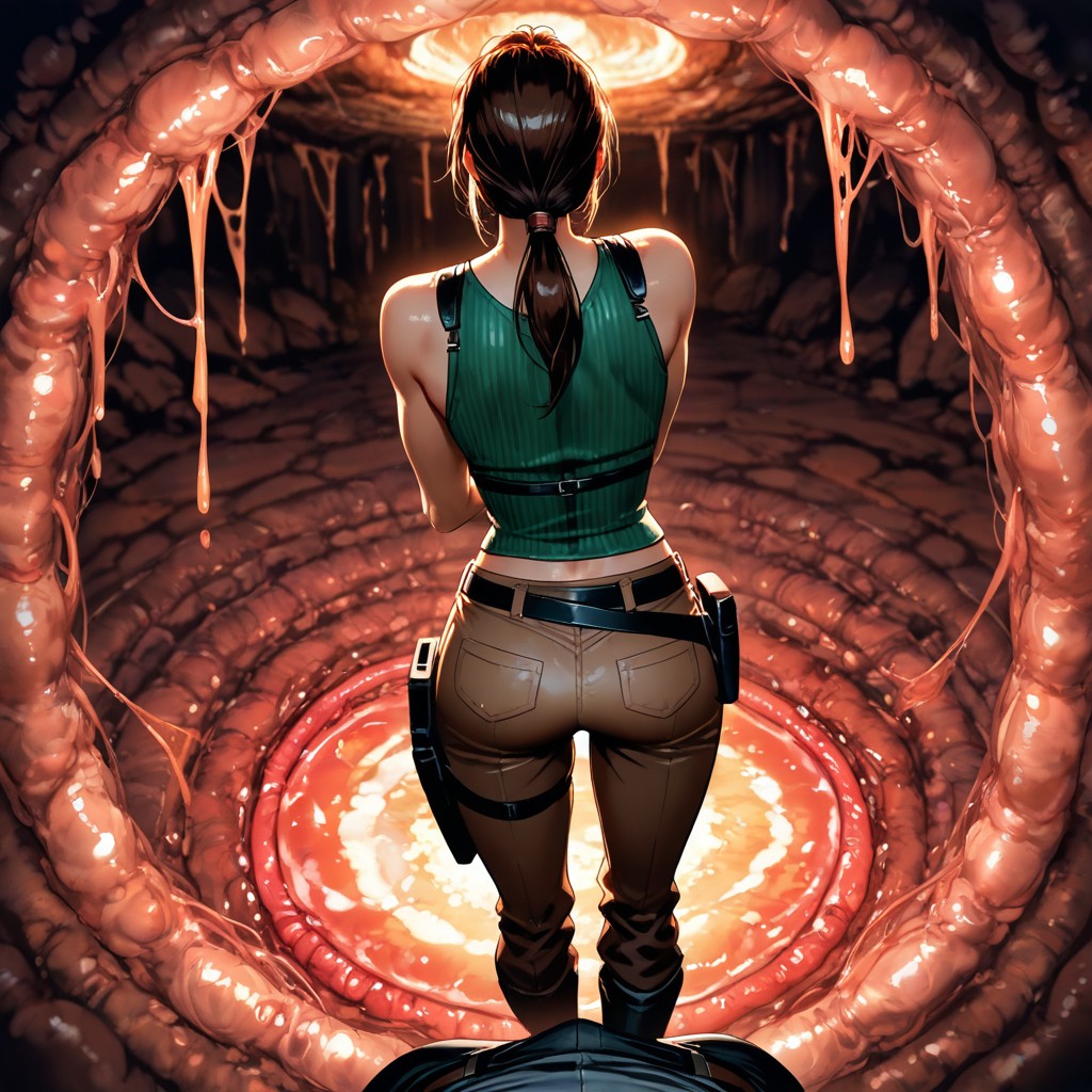 Lara Croft Original Outfit, The Tunnels Look Like Fallopian Tubes, Soft Inner Lighting AI Gay Porn