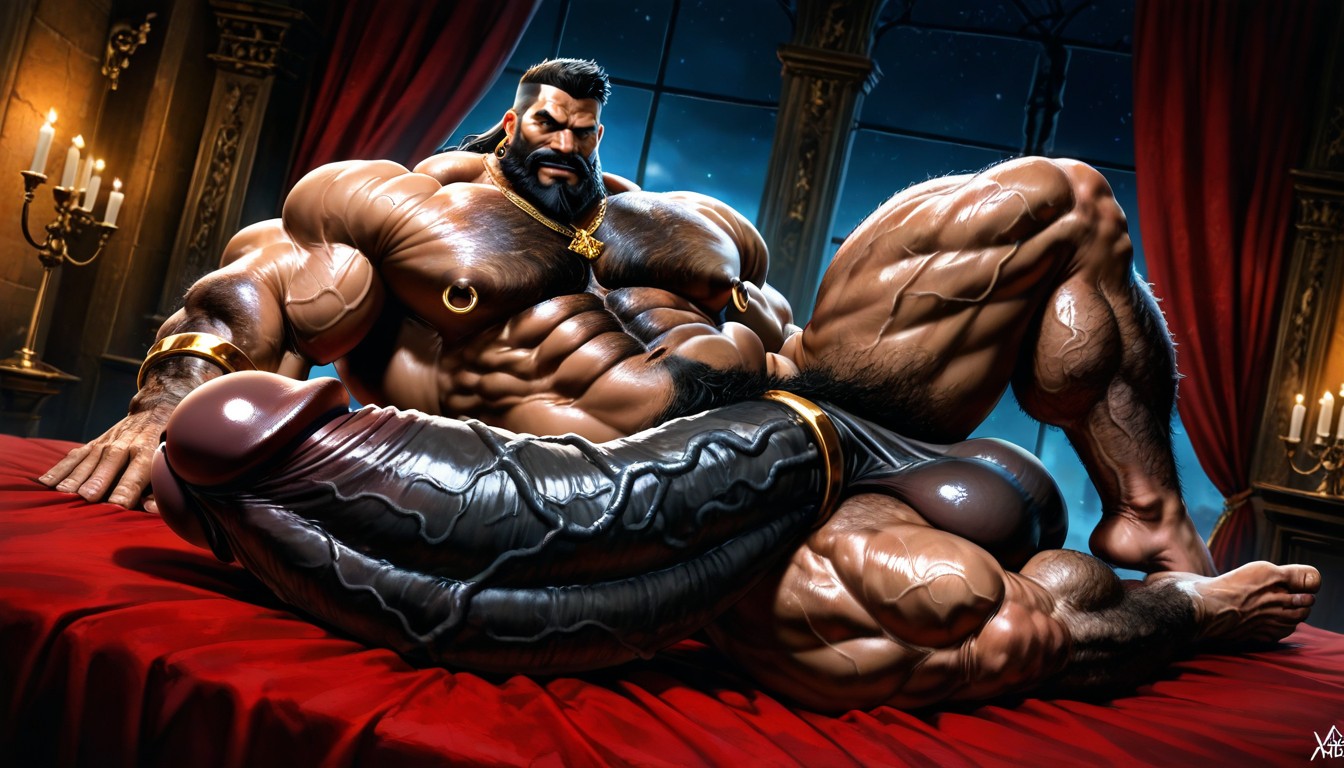 Night, Hyper Muscles, Golden Jewelry AI Gay Porn