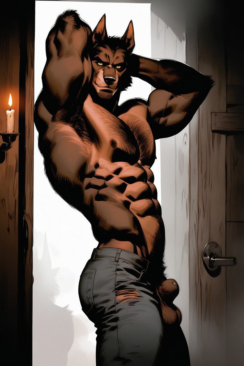 Moonlight Pouring Through The Door Way, Hyper-realistic, Large Neck Muscles AI Gay Porn